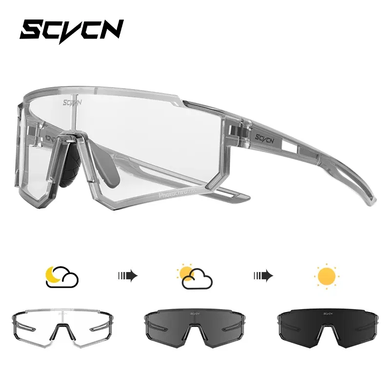 Color Name: PURPLE - SCVCN Color Photochromic Cycling Glasses Outdoo Fashion Sports Sunglasses Men MTB Cycling Sunglasses Women Road Bike Glasses