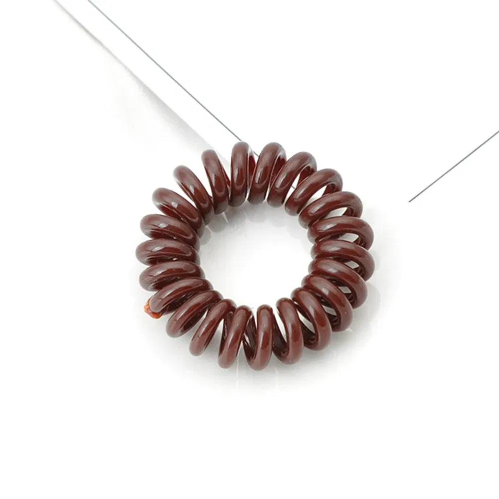 Color: Coffee - High Elasticity Telephone Coil Hairbands Women Spiral Hair Ties Girl Hair Ring Rope Solid Color Hair Accessories Ponytail Holder