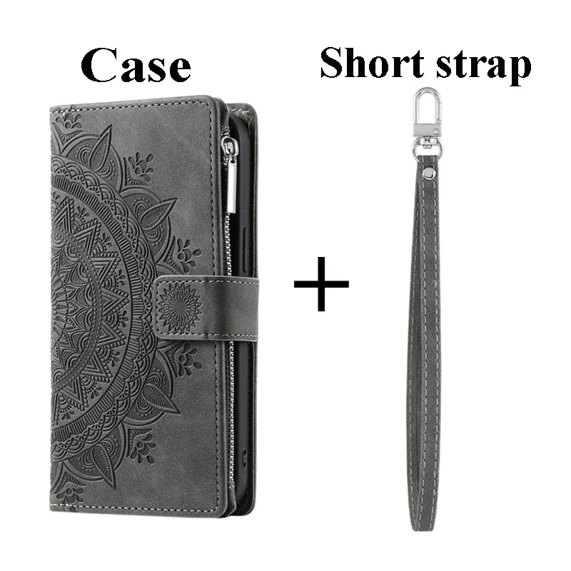 Color: GRAY, Material: Microfiber - For OPPO A38 A58 A57 A 78 38 4G 5G Book Case Crossbody Lanyard Zipper Wallet Funda OPPO A78 Case Phone A98 A 58 98 A18 A77 S A17