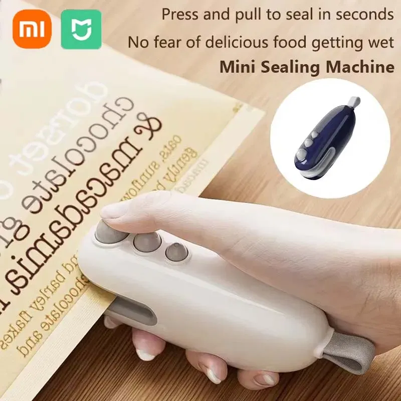 Color: Blue - XIAOMI Mini Sealing Machine Handheld Heated Portable USB Recharge Food Bag Sealer Household Magnetic Packaging Cut Seal Dual Use