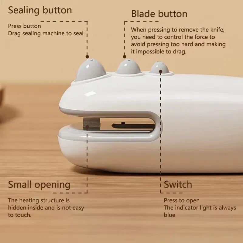 Color: Blue - XIAOMI Mini Sealing Machine Handheld Heated Portable USB Recharge Food Bag Sealer Household Magnetic Packaging Cut Seal Dual Use