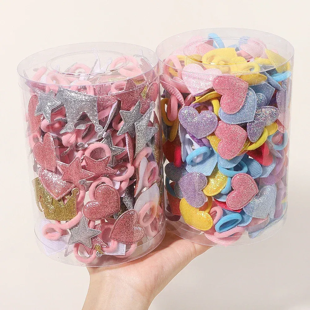 Color: Dark Grey - 10pcs Love Star Kids Hair Loop No Harm Hair Towel Loop Head Rope Cartoon Ponytail Holder Rubber Band Girls Hair Accessories