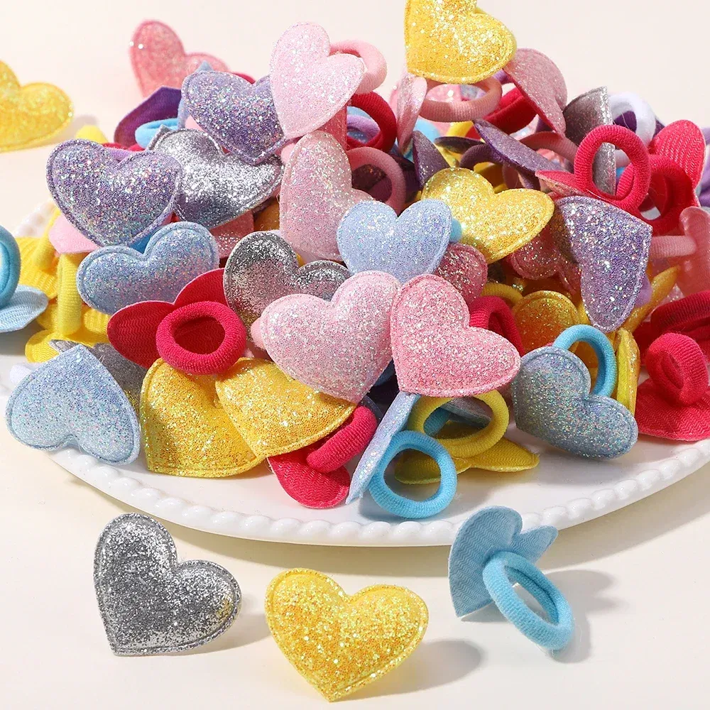 Color: Dark Grey - 10pcs Love Star Kids Hair Loop No Harm Hair Towel Loop Head Rope Cartoon Ponytail Holder Rubber Band Girls Hair Accessories