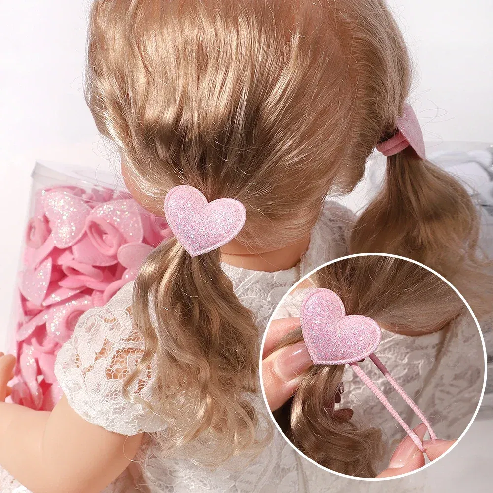 Color: Dark Grey - 10pcs Love Star Kids Hair Loop No Harm Hair Towel Loop Head Rope Cartoon Ponytail Holder Rubber Band Girls Hair Accessories