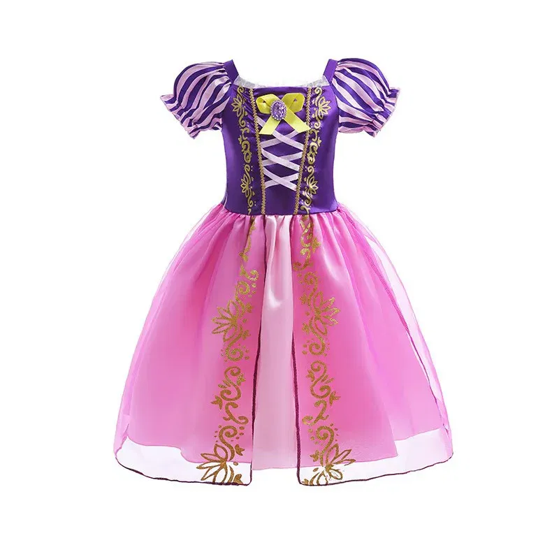 Color: MULTI, Kid Size: 13 - Disney Deluxe Elegant Rapunzel Princess Ball Gown Fancy Birthday Party Dress Cinderella Vestidos Costume Play Carnival Apparel
