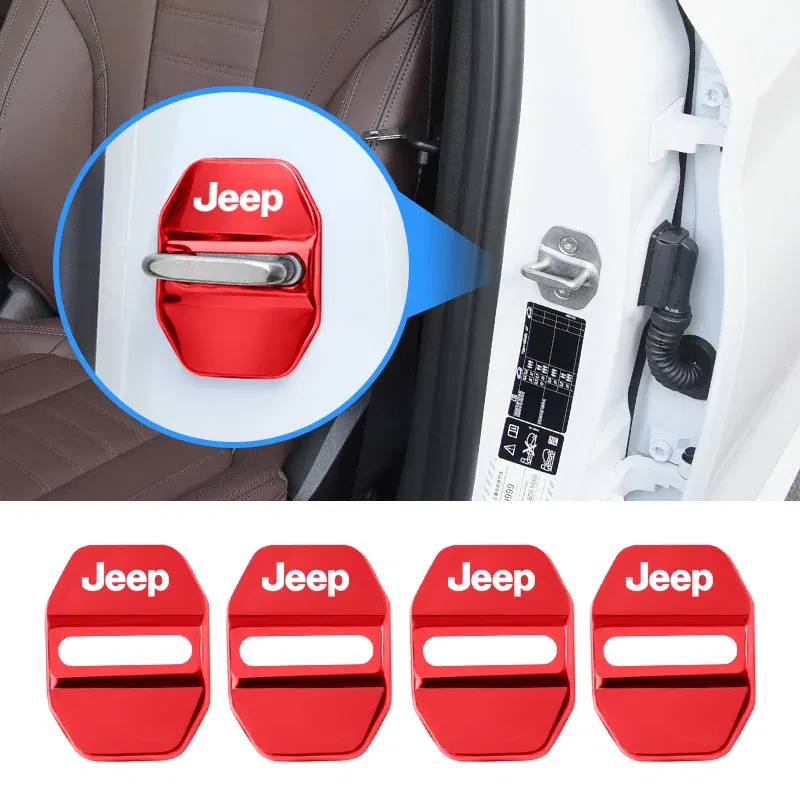 Color Name: black - 4Pcs Car Door Lock Cover Stainless Steel Protection Accessories For Jeep Wrangler Renegade Compass Grand Cherokee Patriot