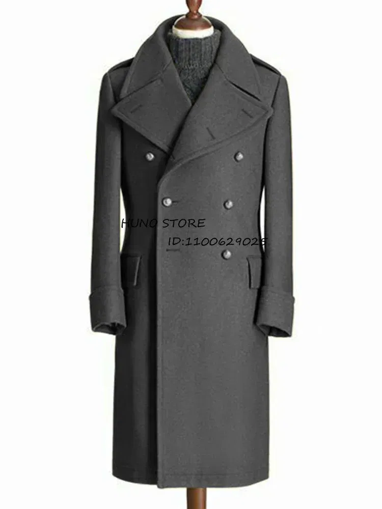 Color: Dark Grey, Size: 4XL - Windbreak Men's Jacket Wool Long Coat Lapel Double Breasted Men's Trench Coats Windbreakers Jackets Man Winter 2023 Martens Male