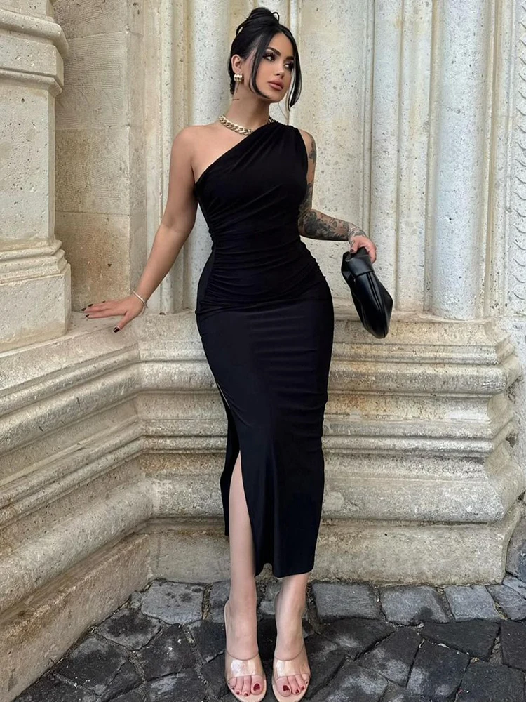 Color: green, Size: L - Summer Black New Dress Women Fashion Sexy Split Sleeveless Backless Slim Maxi Dress Female Casual Club Elegant Lady Party Dress