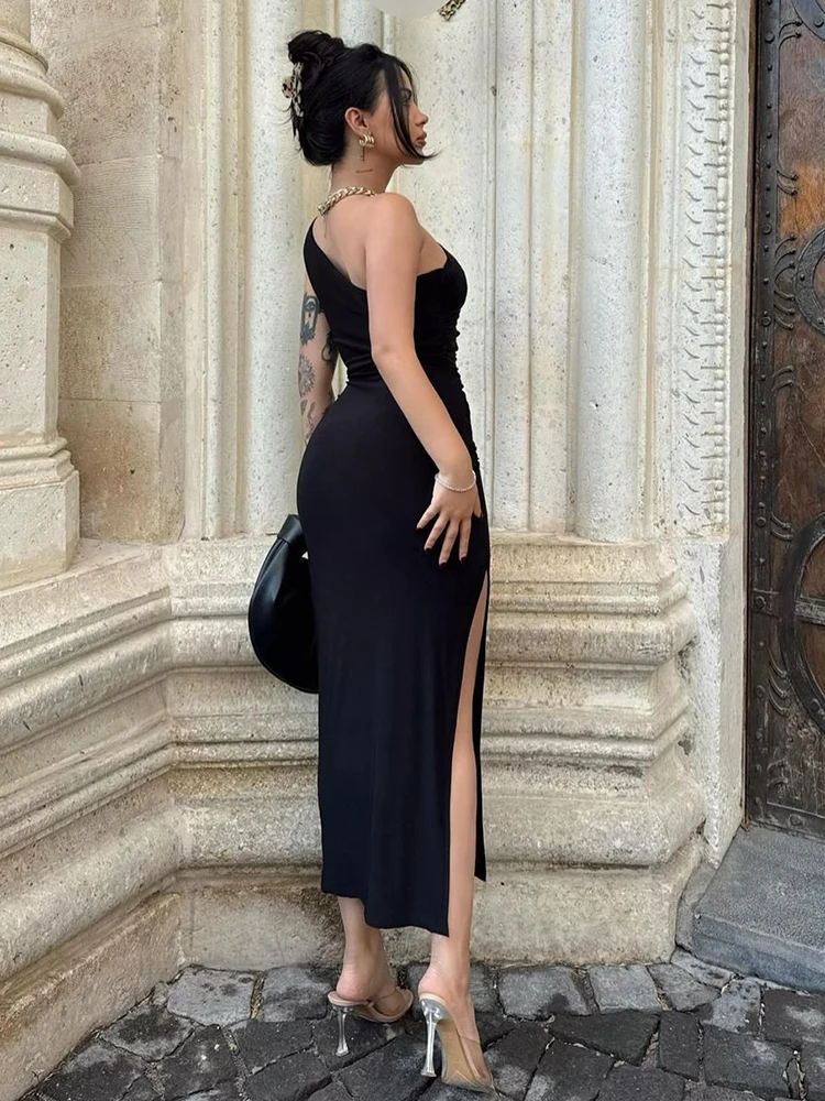 Color: green, Size: L - Summer Black New Dress Women Fashion Sexy Split Sleeveless Backless Slim Maxi Dress Female Casual Club Elegant Lady Party Dress