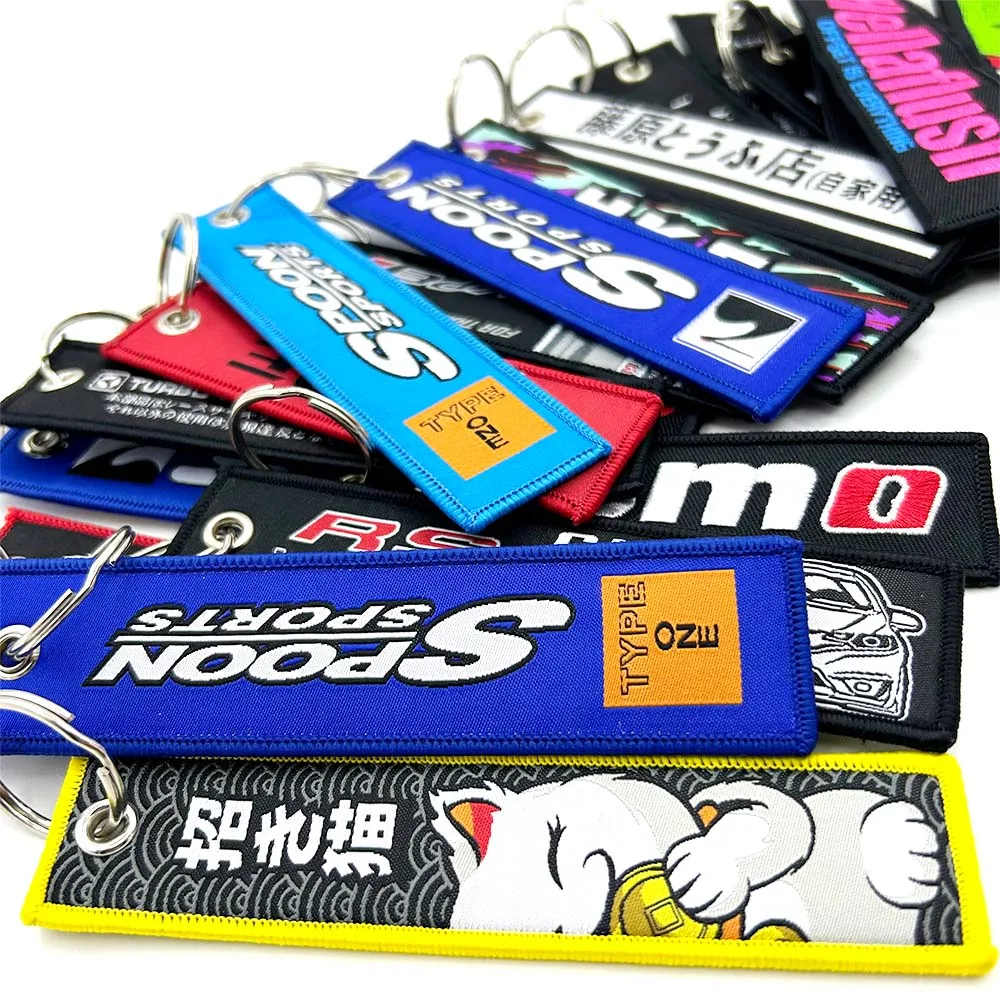 Color Name: Yellow - JDM HKS Keychain Embroidered Woven Personality Fashion Cloth for Honda Key Chain Car Motorcycle Key Rings Key Holder Pendant Nos