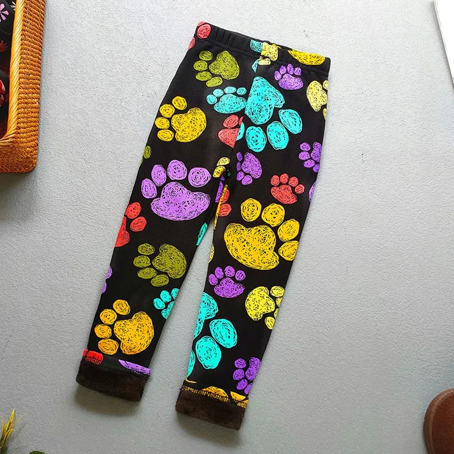Color: MULTI, Kid Size: 2T - Autumn Winter Print Flowers Thick Warm Kids Toddler Baby Girls Leggings Children's Pants