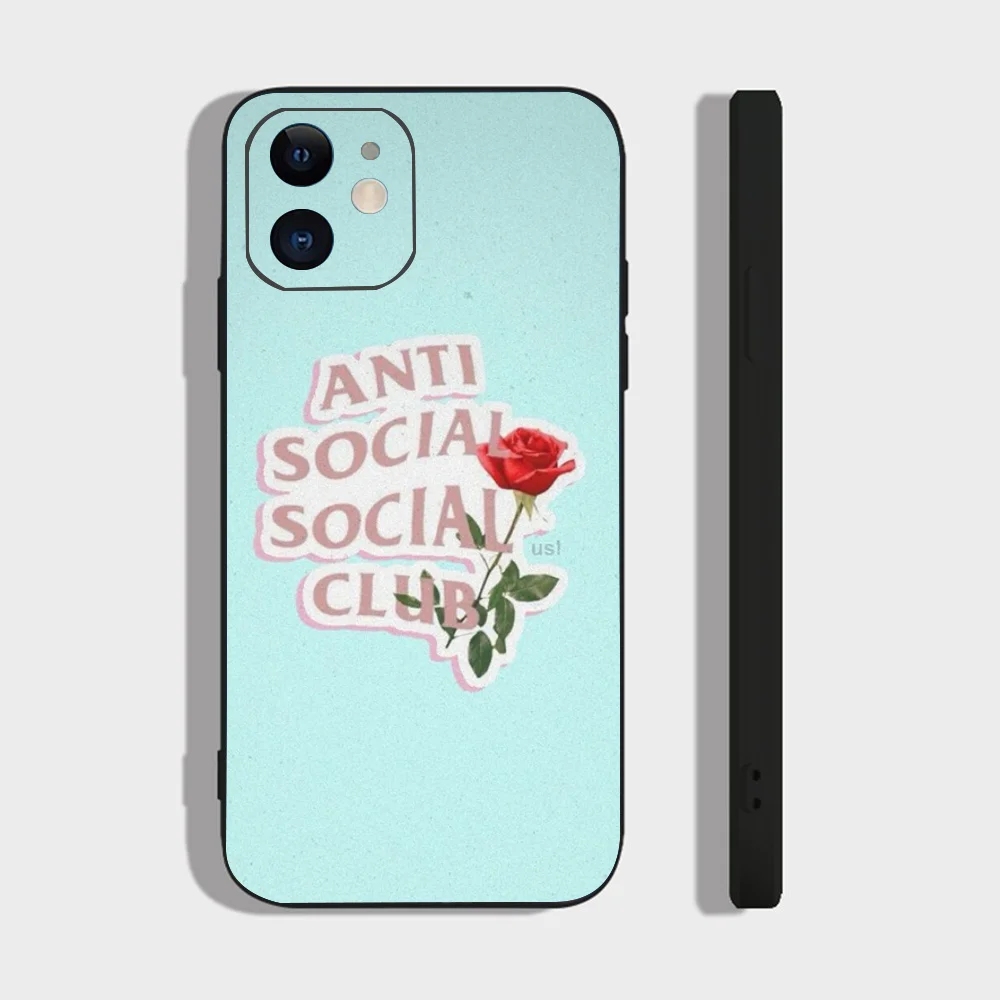 Color: SKY BLUE, Material: Denim - Anti Social Social Club Phone Case For IPhone 16 15 14 13 Pro Max 11 12 Mini X Xs XR Se 2022 Black Silicone Cover