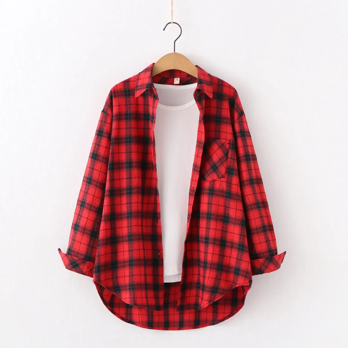 Color: Brown, Size: XS - Fresh Flannel Plaid Shirt Women 2025 New Female Blouses and Tops Cotton Loose Long Sleeve Casual Shirts Fine Women's Clothes