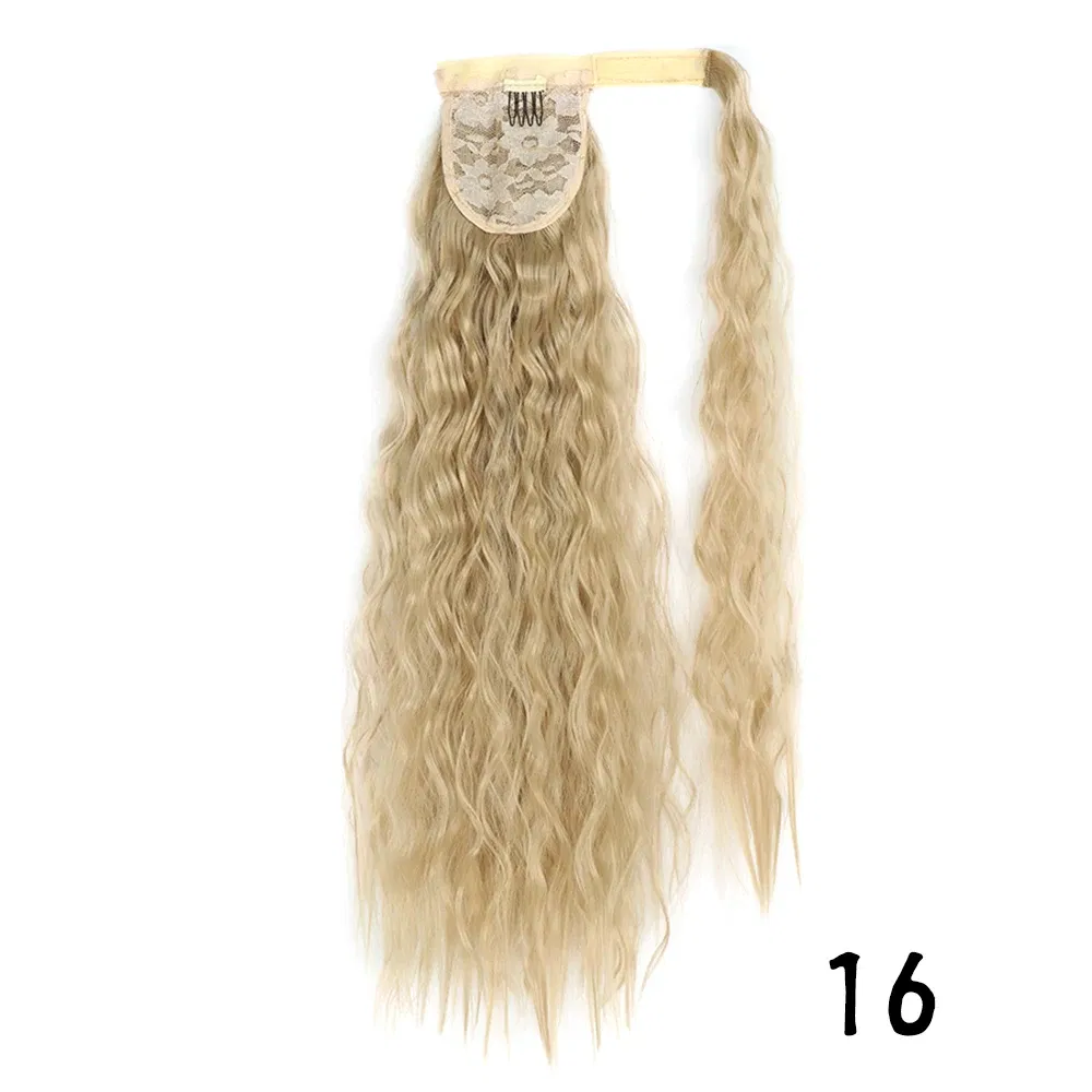 Color: P1B/27, Stretched Length: 22inches - Synthetic Long Corn Wavy Ponytail Hairpiece Wrap on Hair Clip Ombre Brown Blonde Hair Extensions Pony Tail