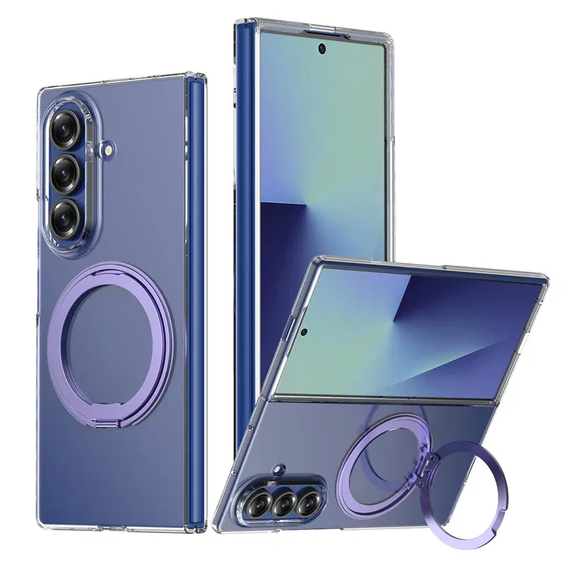Color: army green, Compatibility by Model: Galaxy Z Fold7 - 360?° Rotating Magnetic Holder Phone Case For Samsung Galaxy Z Fold 7 Magsafe Wireless Charging Transparent Hard Shockproof Cover