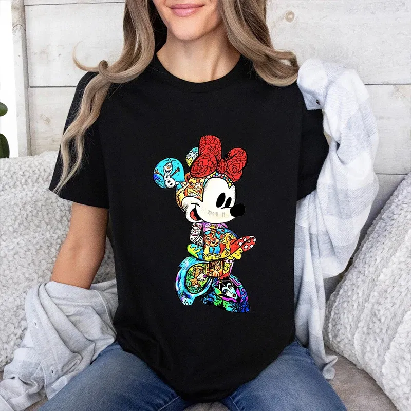 Color: Gold, Size: XL - Disney Couples Mickey Mouse Minnie Print T-shirt Couples Men's and Women's Cotton Short Sleeve Casual Tops