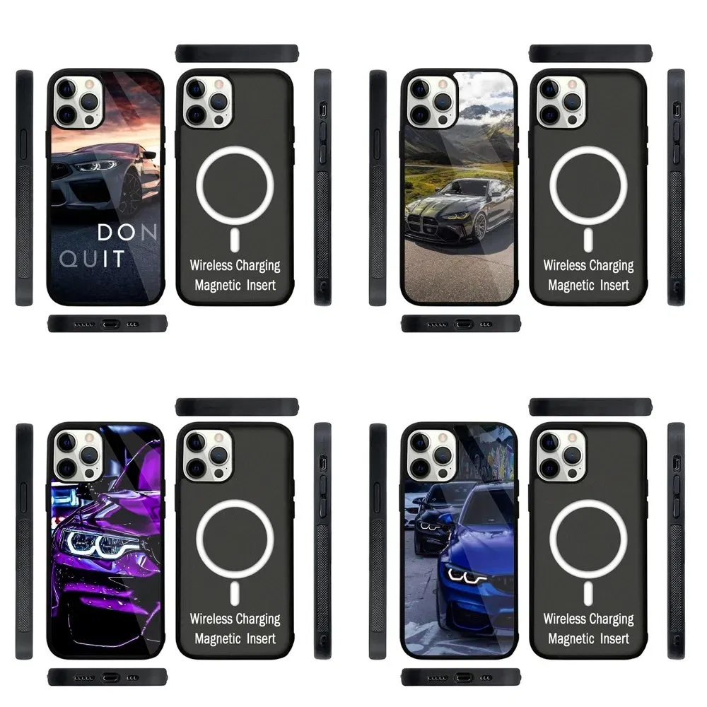 Color: Clear, Material: Aluminum - Blue Red Car for B-BMW Phone Case Strong Magnetic For IPhone 15,14,13,Pro,Max,Plus,11,12,Mini For Magsafe Wireless Charging