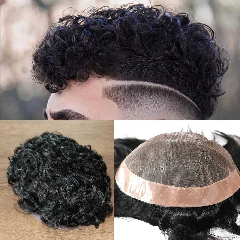 Toupee Color: 22R#, Toupee Density: 110%, Length: 6 inches, Toupee Size: 7x9, Toupee Design: free - 20MM Curly Brown Black Super Durable Mono Lace&Pu Mens Toupee Wig Human Hair 15mm Capillary Prosthesi Weave Replacement For Male
