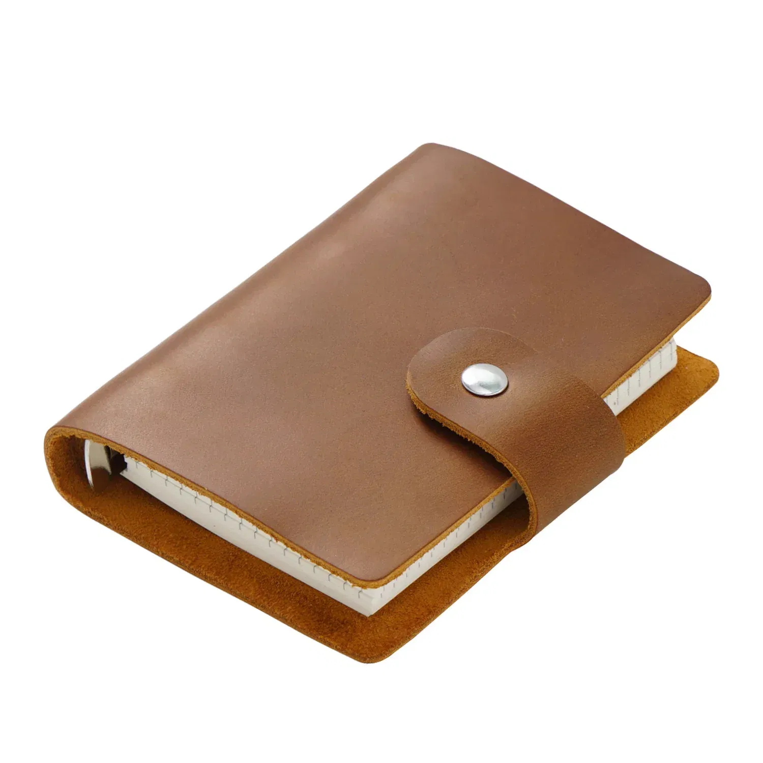 Color: green - Genuine Leather A8 Size Ring Planner Cowhide 5-hole Rings Mini Notebook with 15 MM silver Rings Retro Organizer Diary Notepad