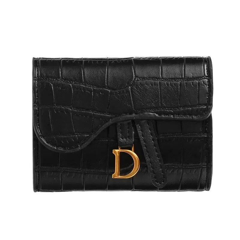 Color: black - Women Luxury Card Holder Short Walet MiniPU Letter Wallet Multi Card Card Holder SmalMulti Functiona Clutch Bag