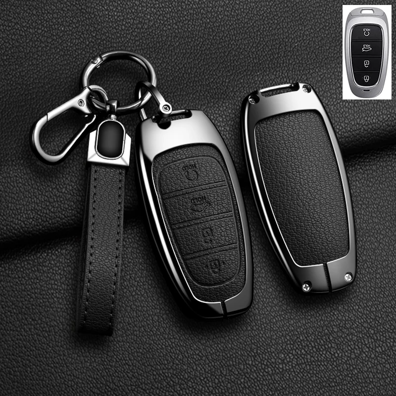 Color Name: army green - New Auto Alloy Car Key Case Cover Fob for Hyundai Solaris Sonata Hybrid NEXO NX4 New Grand Santa Fe Tucson 2020-2024 Accessories