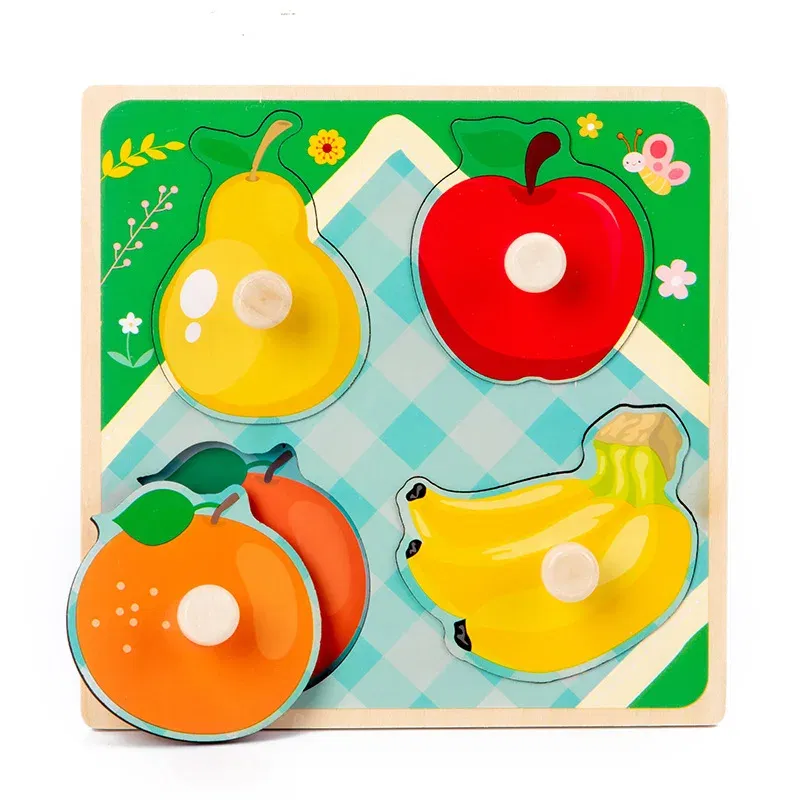 Color: Coffee - Baby Wooden Puzzles Montessori Toys 1 2 Years Toddler Toys Hand Grab Board Alphabet Number Cognition Learning Educational Toys