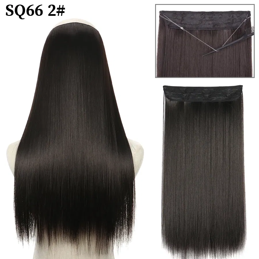 Color: T1B/33, Stretched Length: 32inches, Ships From: CHINA - Synthetic Natural Wavy No Clip Fish Line Invisible Hair Extensions Mixed Color Blonde Black Artificial False Hair Piece ForWomen