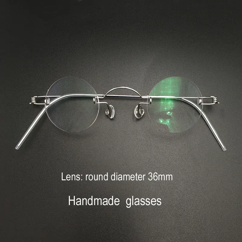 Frame Color: WHITE, Ships From: CHINA - Handmade glasses custom retro frameless small round men and women myopia prescription reading glasses screwless eyewear