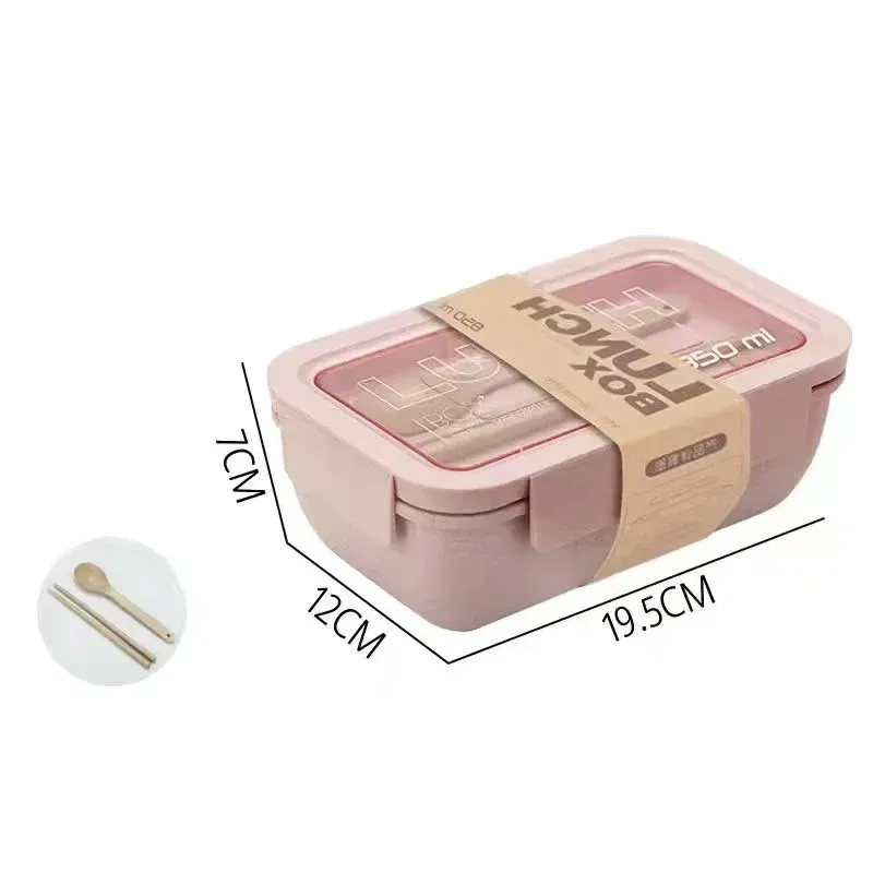 Color: Orange - 850/1100ML wheat straw lunch box bento box Microwave oven Students with lid canteen simple lunch box rectangular portable