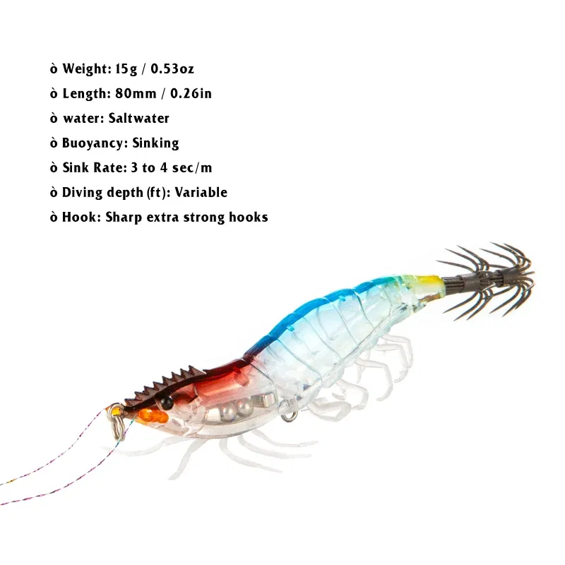 Color: Blue, Size: 80mm - ILURE Squid Bait Squid Jigs Horizontal Luminous Webfoot Octopus Egi Lure Wobbler Artificial Hard Bait Cuttlefish Hook Tackle