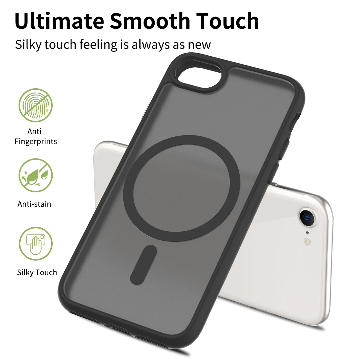 Color: black, Compatible-Phone Models: For iPhone 15 Pro - Non Yellowing Case For iPhone SE 2022 2020 8 16 Pro Max 15 Plus 14 13 Mini 12 11 Magsafe Mag Safe Matte Black Magnet Phone Cover