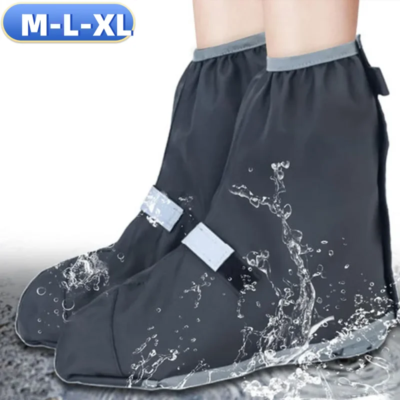Color: Silver - Rainy Snowy Day Reusable Shoe Cover Hiking Fishing Motorcycle Cycling Rainproof Oxford Waterproof Boot Shoes Overshoes Protector