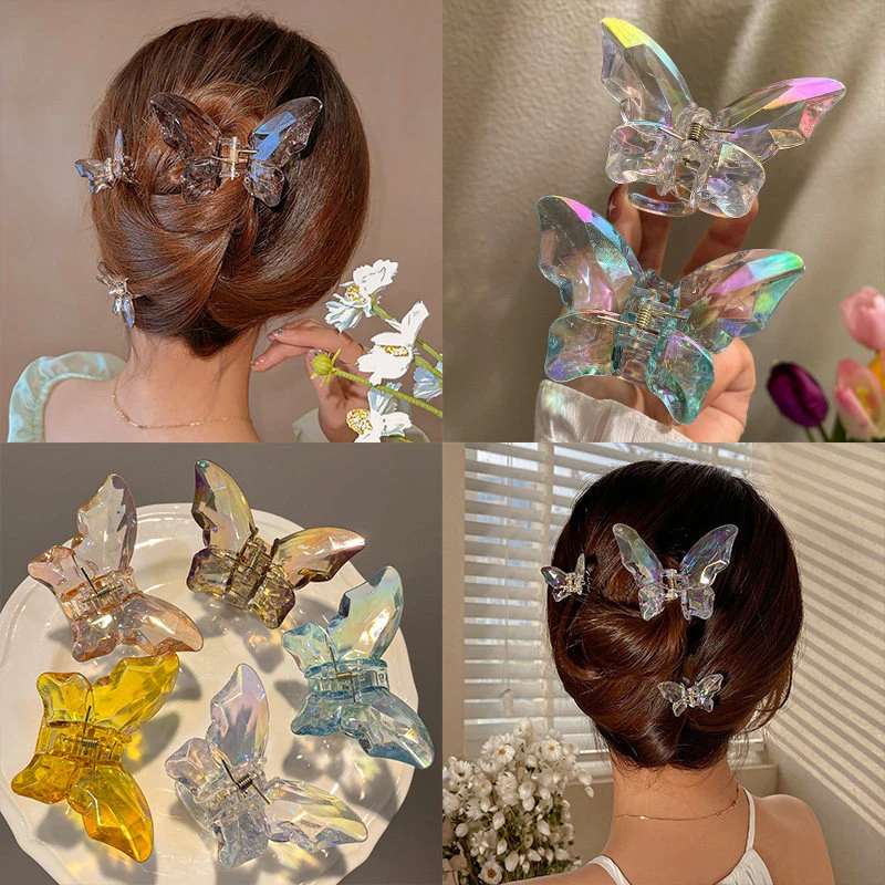 Color: Lavender - 1Pc Sweet Hair Claws Sweet Fairy Butterfly Hairpin Clip Summer Acrylic Styling Tools Barrettes Women Girl Hair Accessories