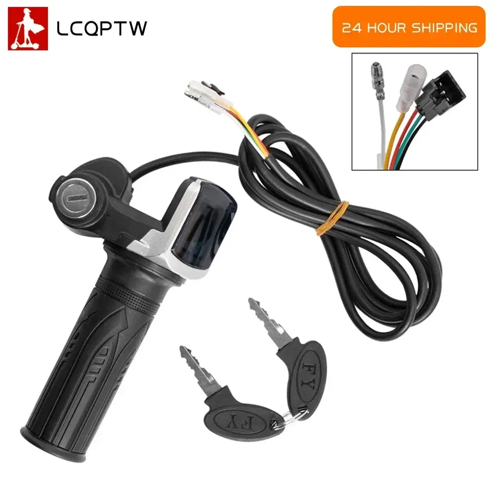 Color: light yellow - Throttle Grip E-bike Handlebar with Lock Ebike 36V 48V 60V Electric Bicycle Scooter Accelerator Power Indicator Key LED Display