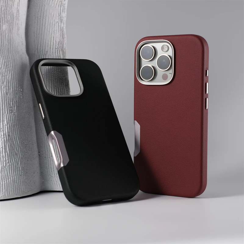 Alloy Lens Protective Wireless Charging MagSafe Phone Case For iPhone 16 Pro 16pro max 16plus Simple Solid Color Leather Cover