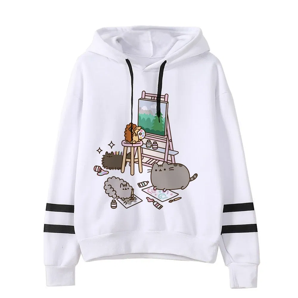 Color: Navy Blue?€ AE existing skus?‰, Size: XXL - Women Ullzang Cute Cat Funny Cartoon Sweatshirt Pusheen Cat Kawaii Harajuku Korean Style Hoodies Graphic Fashion Hoody Female