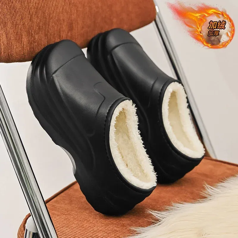 Color: Beige, Shoe Size: 40 - Eva Men's Chef Slippers Winter Slipper for Men Home Cotton Shoes Water Proof Anti-slip Keep Warm Height-increasing New Arrival
