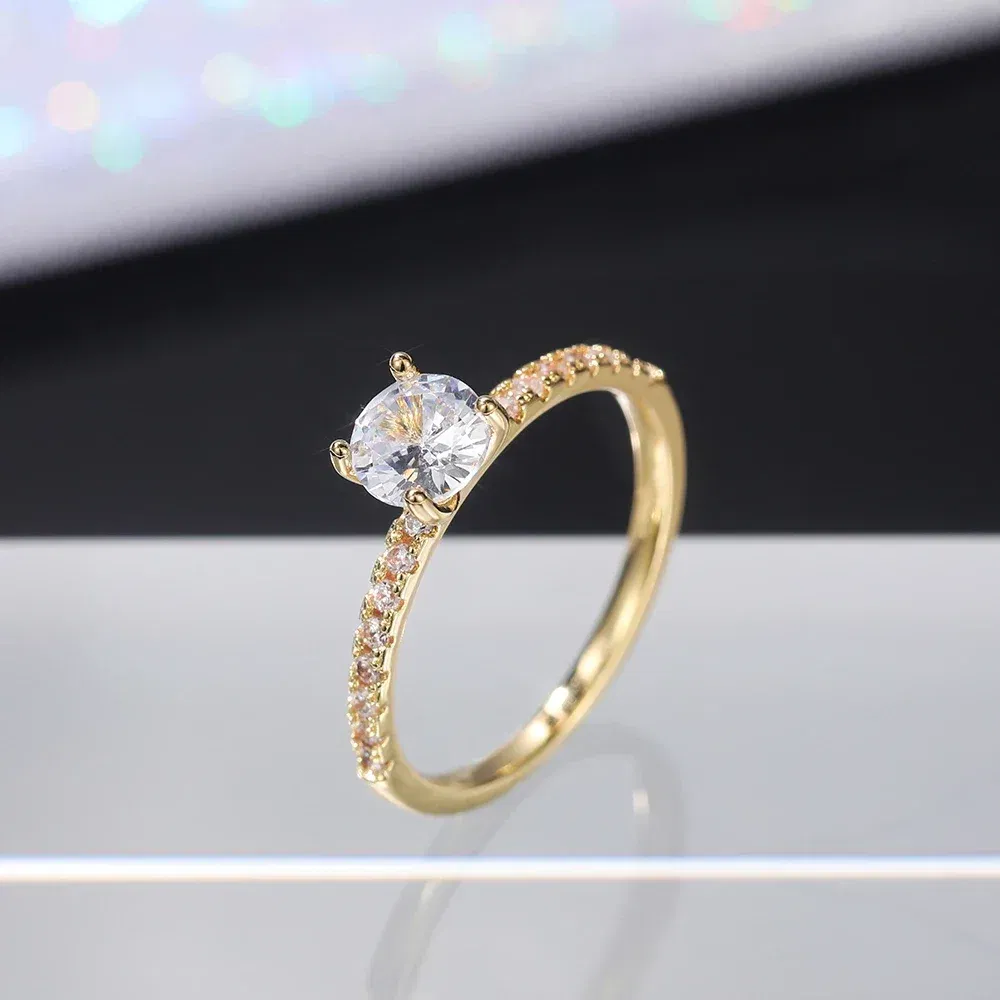 Main Stone Color: Blue, Ring Size: 11 - Huitan Classic 4 Claws Design Round Zirconia Women Wedding Engagement Rings 3 Colors Available Low-key Bridal Jewelry Hot Sale