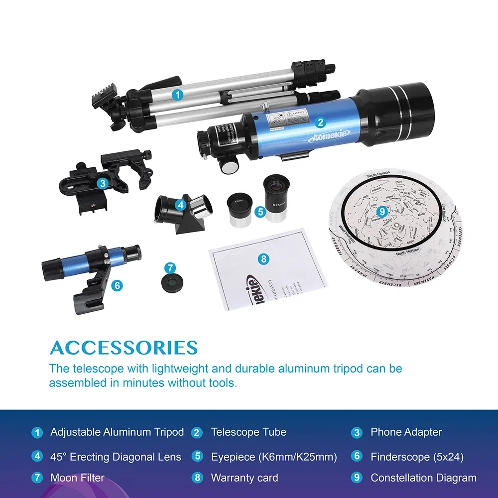 Color: Blue, Ships From: Australia - 70400 Telescope With Adjustable Tripod Phone Adapter Erect-Image Moon Watching Terrestrial Space Monocular For Beginner Kids