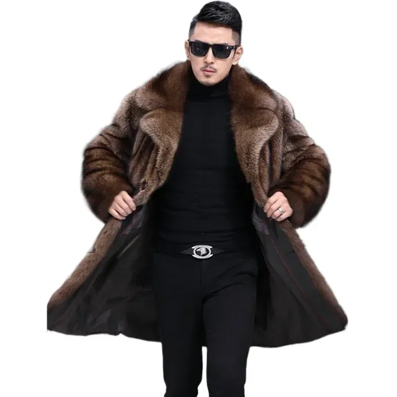 Color: black, Size: XL - Parker Men's Imitation Fur Liner Winter Warm New Fur One-piece Coat Imitation Mink Fleece Mid-length Fur Coat