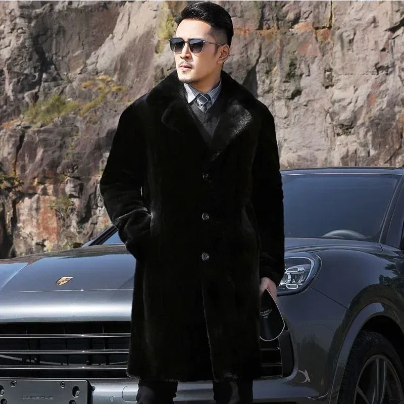 Color: black, Size: XL - Parker Men's Imitation Fur Liner Winter Warm New Fur One-piece Coat Imitation Mink Fleece Mid-length Fur Coat