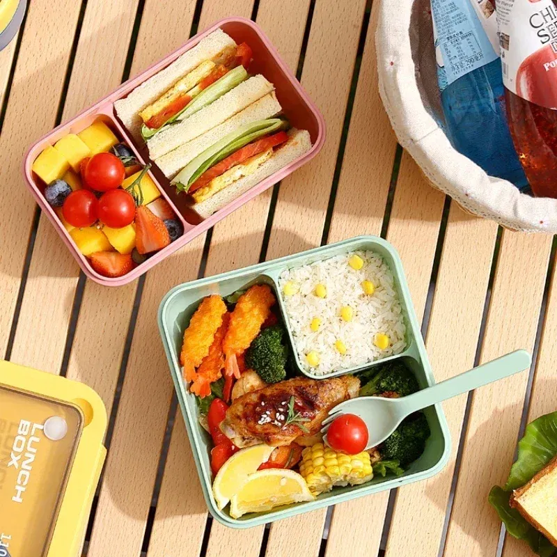 Color: WHITE - Portable Lunch Box Lunch Bags for Children School Office Bento Box with Tableware Thermal Bag Complete Kit Microwavable Heating