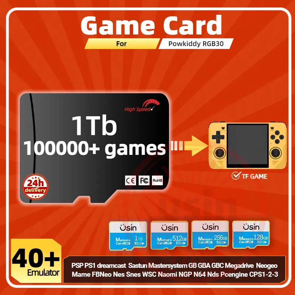 Color: Red, Ships From: CHINA - Game Card For Powkiddy RGB30 Memory TF Plug&Play Pre-install Retro Games PSP PS1 SD portable Handheld High Speed Card 1Tb 512G
