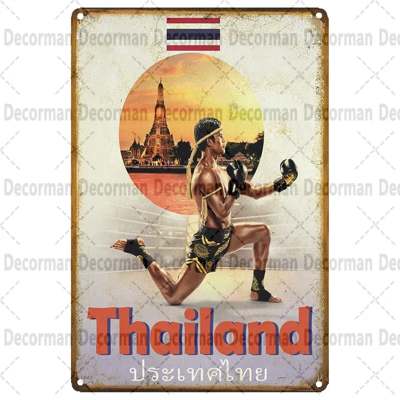 Color: Sky blue - [ Mike86 ] Muay Thai Tin Sign Wall Home Boxing Thailand Metal Poster art Painting Pub LTA-3188 20*30 CM
