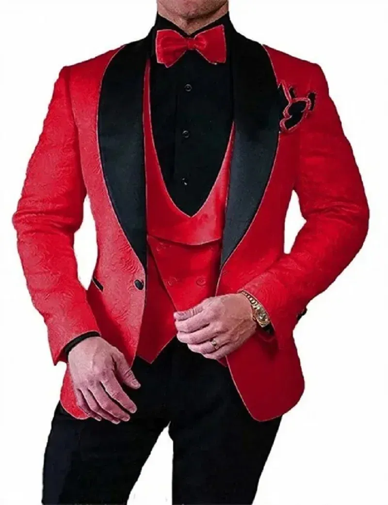 Men's Wedding Suit 2024 Italian Design Custom Black Smoking Tuxedo Jacket 3-piece Set (coat Vest Pants) Men's Groom Terno Suit