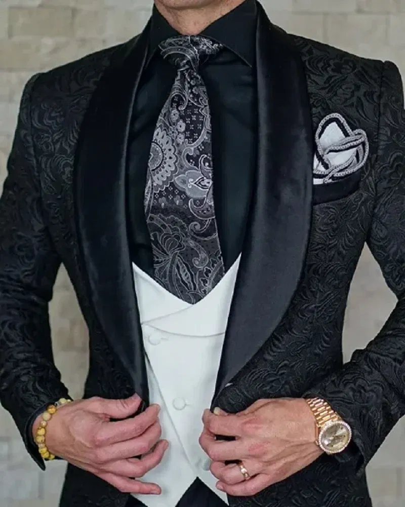 Men's Wedding Suit 2024 Italian Design Custom Black Smoking Tuxedo Jacket 3-piece Set (coat Vest Pants) Men's Groom Terno Suit