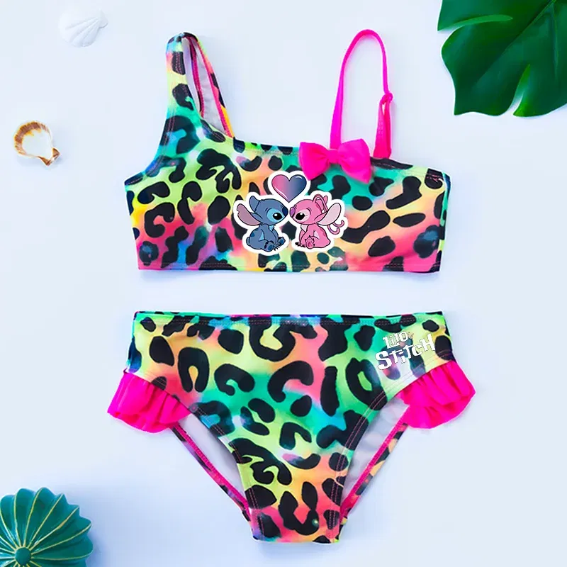 Color: GRAY, Size: L - Lilo Stitch Gilrs Bow Bikini Set Trendy Two-Piece Swimsuits for Summer Stylish Beachwear Pool Fashion Bathing Suits 3-12Y
