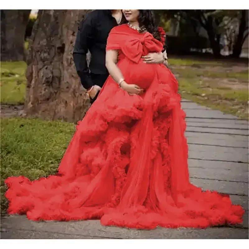 Color: PURPLE, Maternity Size: 4, Ships From: CHINA - BIG BOW Tulle Ruffle maternity dresses photoshoot baby shower п?»?°?‚ь?µ д?»я ?±?µр?µм?µнн?‹?… فس?§تي?† ?