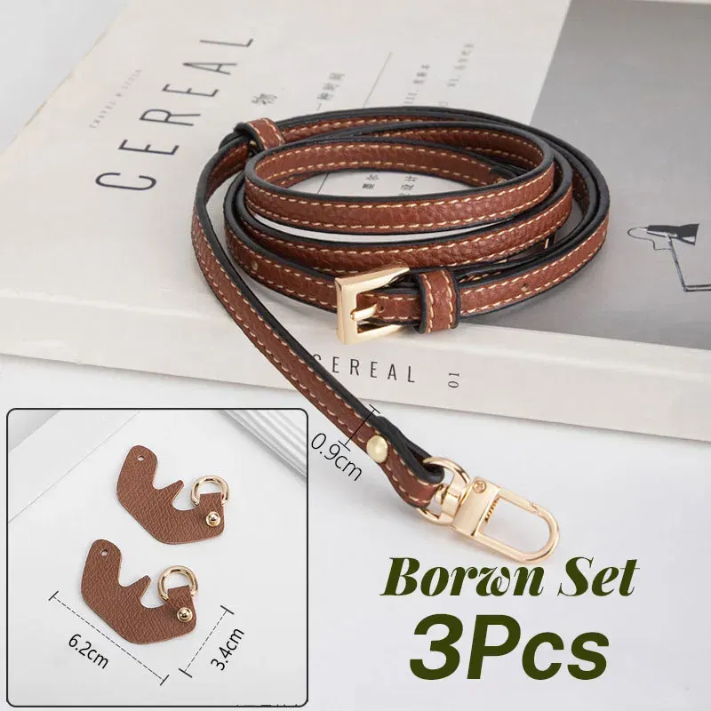 Color: Beige - 1 Set Bag Strap For Longchamp Mini Punch-free Genuine Leather Shoulder Strap Set Transformation Crossbody Strap Bag Accessories