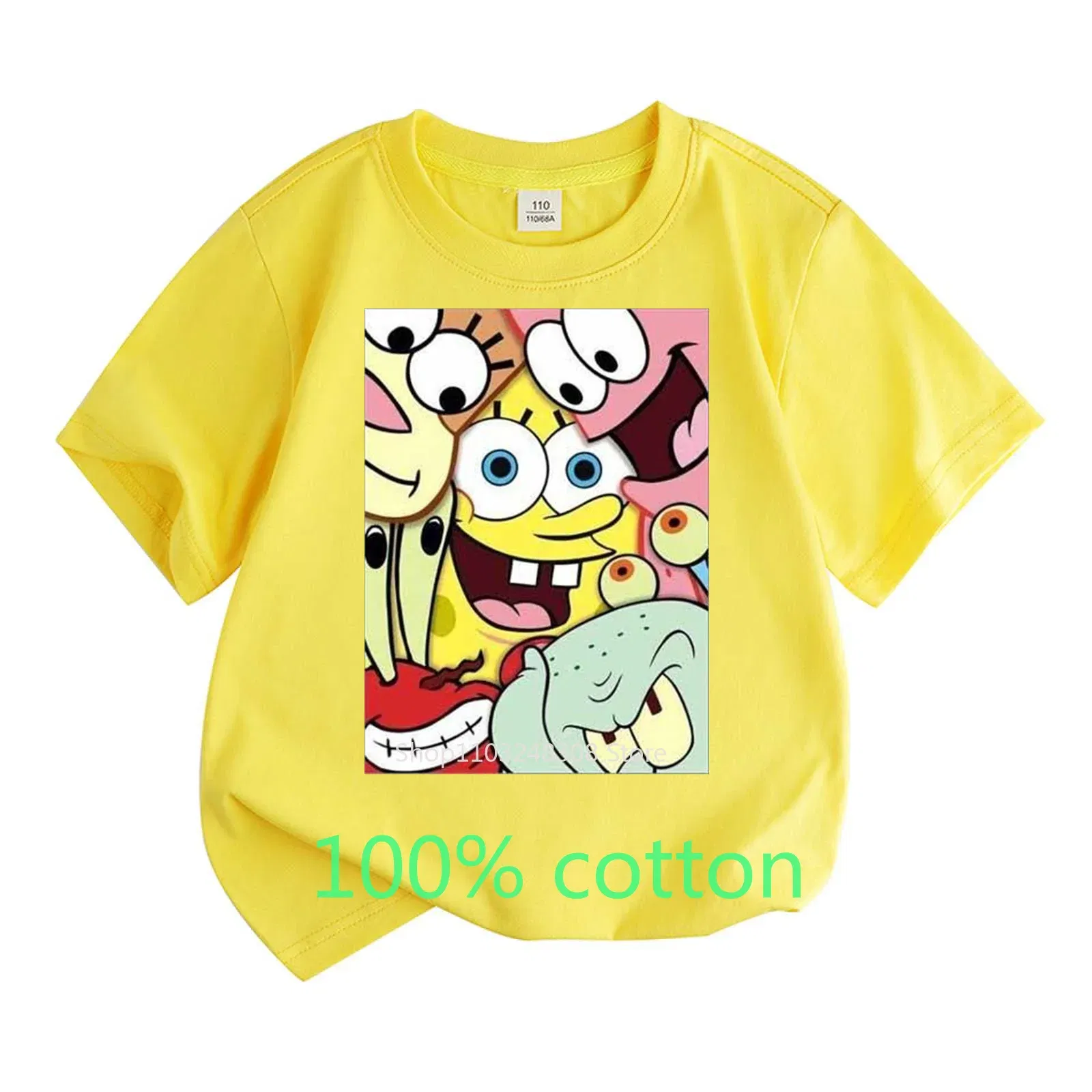 Color: Khaki, Kid Size: 9T - Mr. Krabs Squidward  Sandy Spongebob T-shirt 100%Cotton  Children Round Neck Short-sleeved Boys Girls  Fashion Kids Clothes